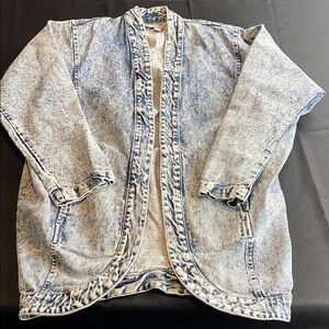 Vintage Acid Wash Denim Kimono Jacket - blue pleated 80’s cotton size large